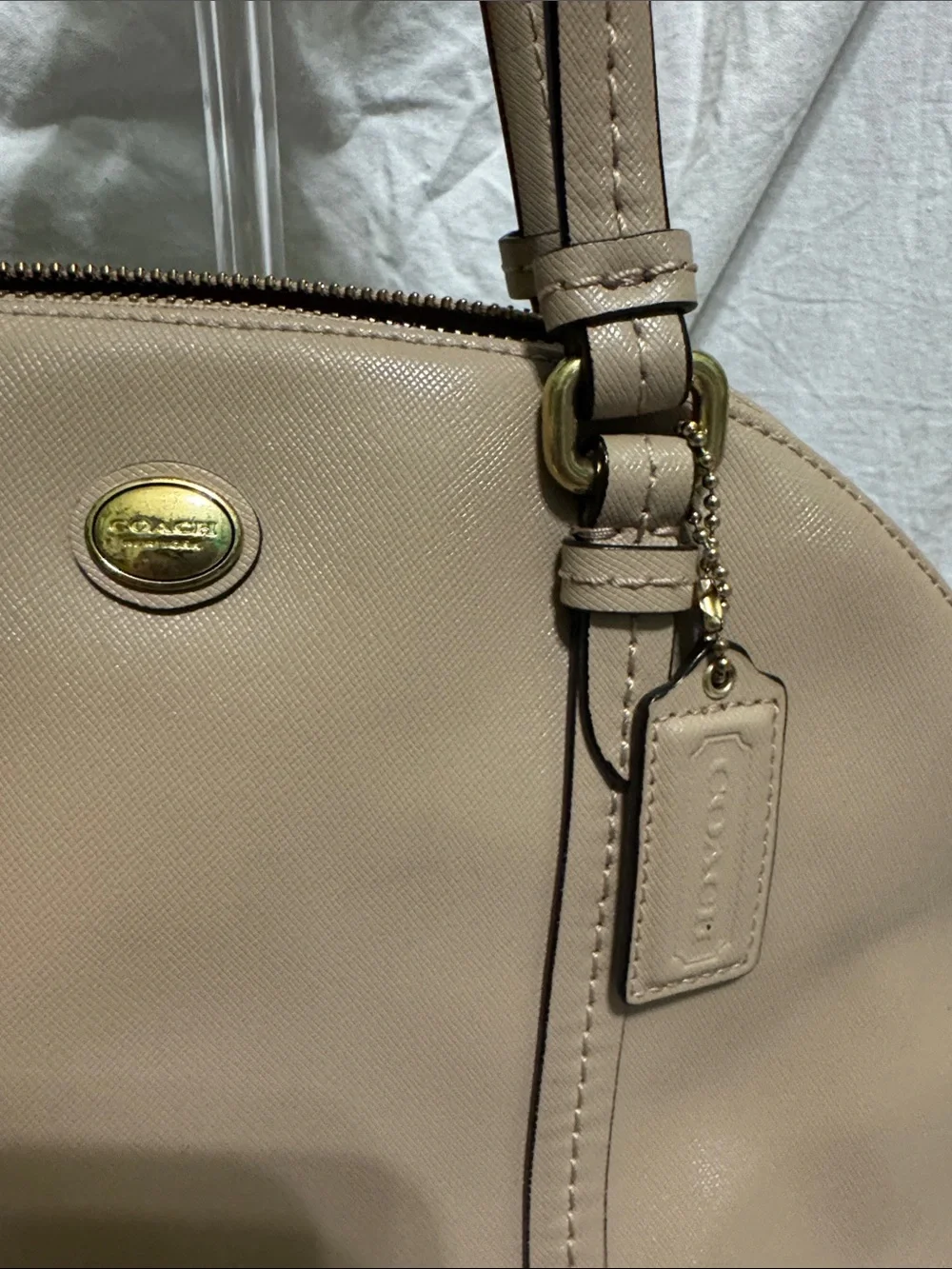 Coach Taupe Leather Dome Satchel with Brass Accents